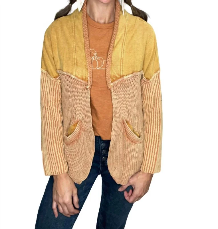 Spring Knit TopsCora Cardigan In Washed Mustard/rust