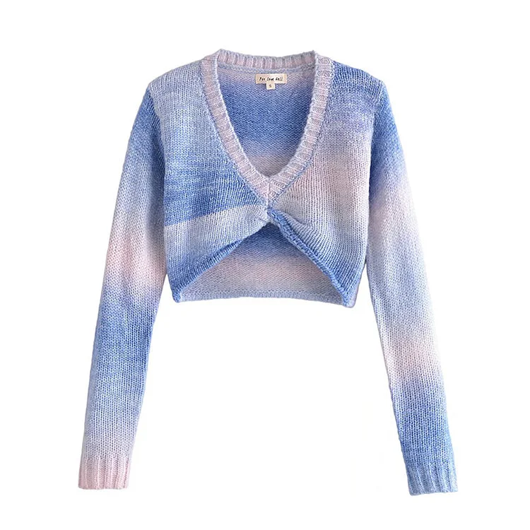 Travel Knit TopsCross design color changing exposed navel sweater  7422