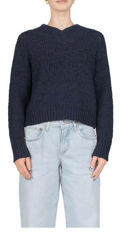 Athletic Knit TopsDrop Shoulder V-Neck Sweater In Navy