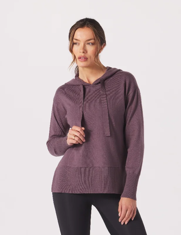 Ribbed Cuff Knit TopsElite Hoodie: Berry Wine