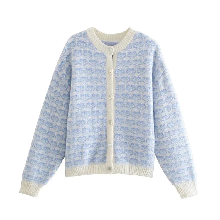 Luxury Knit TopsFrench celebrity jacquard knitted cardigan coat  7372