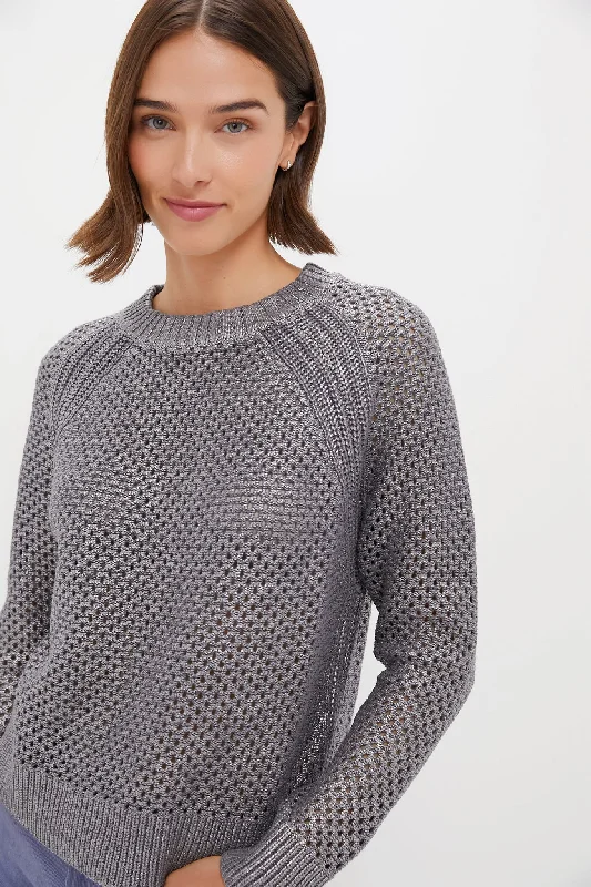 Hooded Knit TopsGunmetal Crochet Aspen Crewneck Sweater