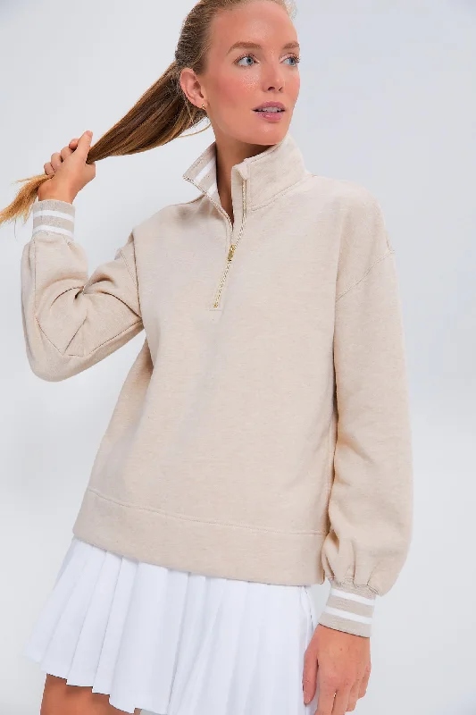 Leather-Paneled Knit TopsHeathered Oatmeal Carlson Quarter Zip