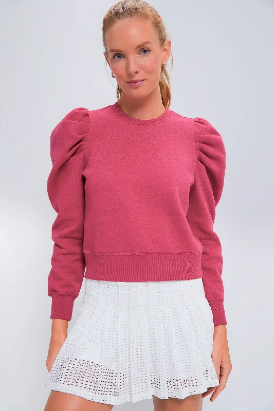 Off-Shoulder Knit TopsHeathered Pink Puff Sleeve Maisie Pullover