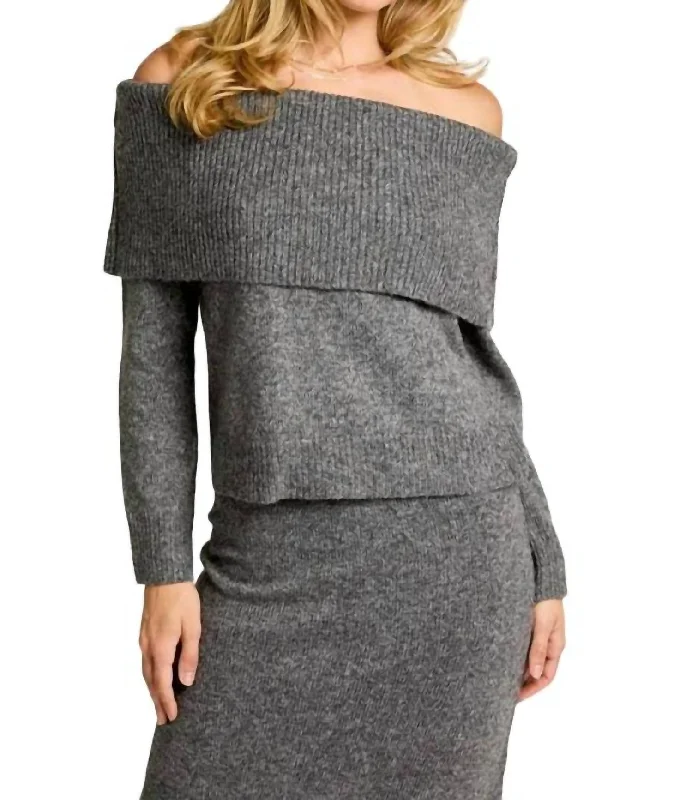 Winter Knit TopsInez Knit Off-Shoulder Sweater In Grey