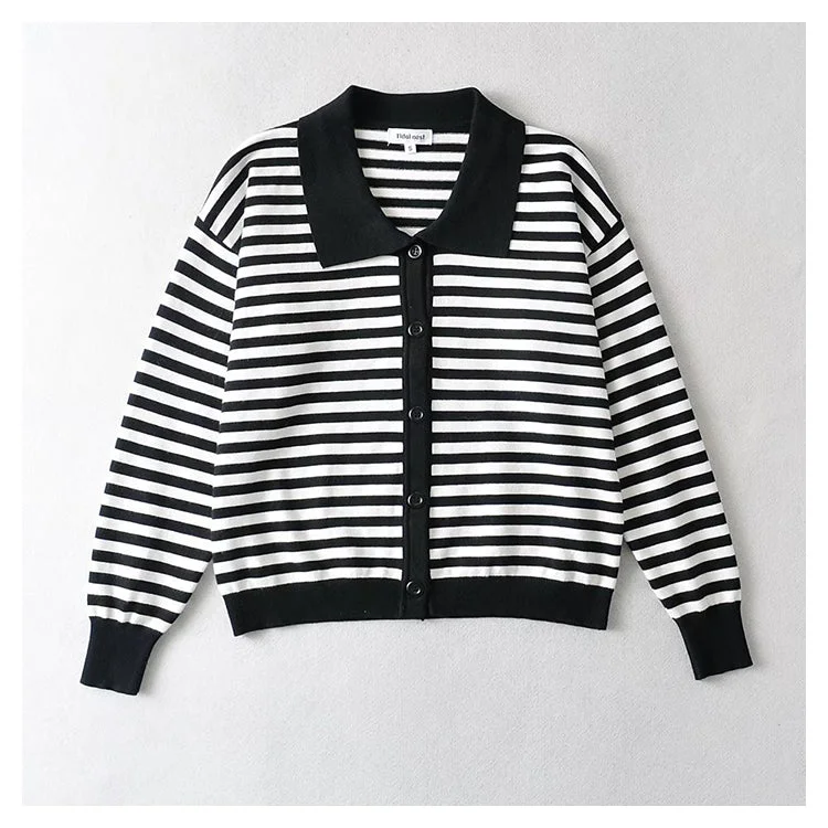 Sequined Knit TopsKorean Vintage striped sweater loose sweater coat  7450