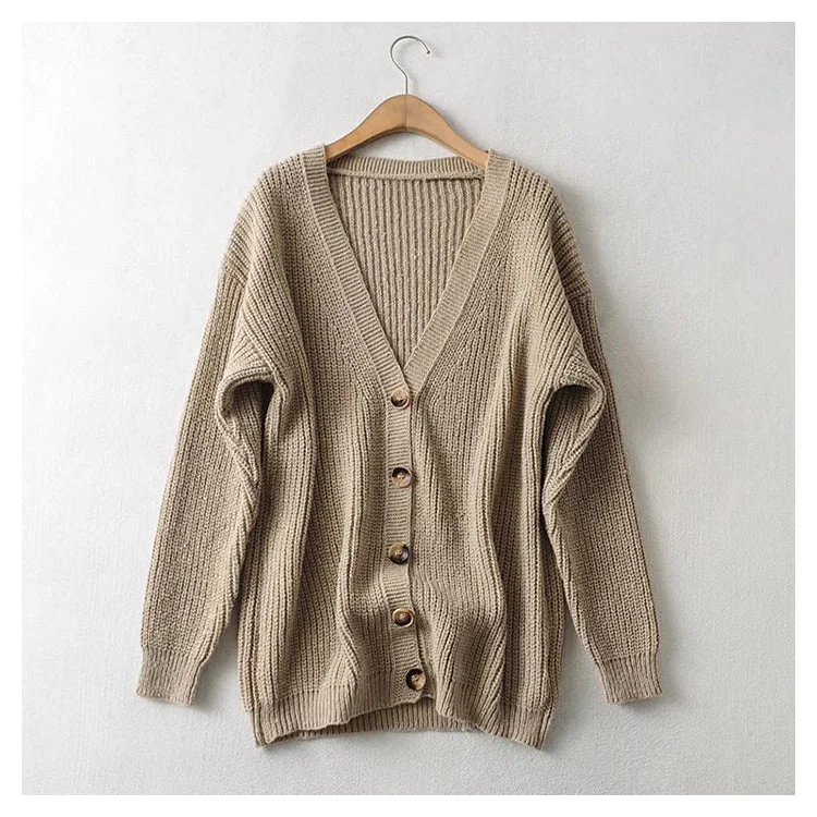 Hemp Knit TopsLazy wind loose casual single breasted sweater cardigan coat  7434