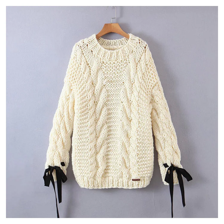 Lace Knit TopsLoose and lazy wind twist knitted sweater  7446