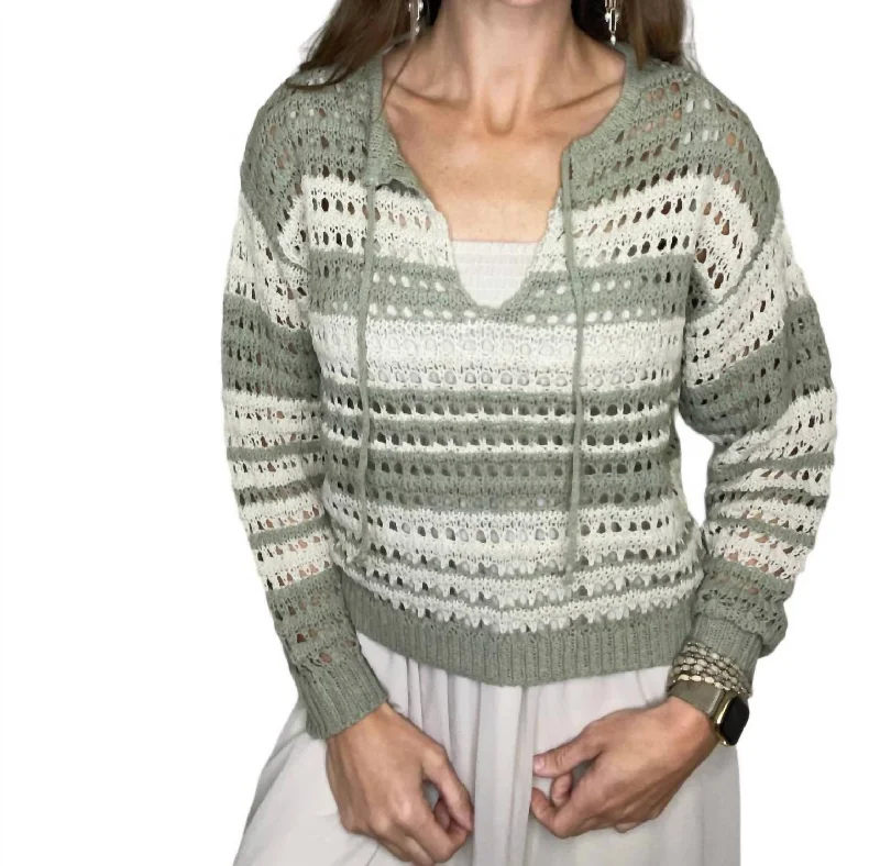 College Knit TopsNatalie Sweater In Olive Green/light Tan