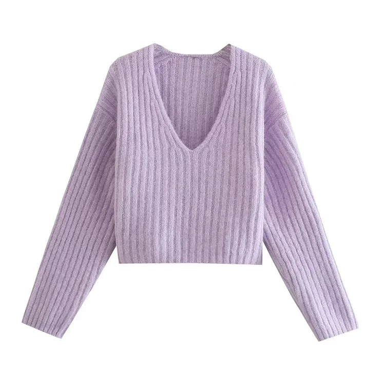 French Terry Knit TopsNew ins Vintage rib short sweater  7456