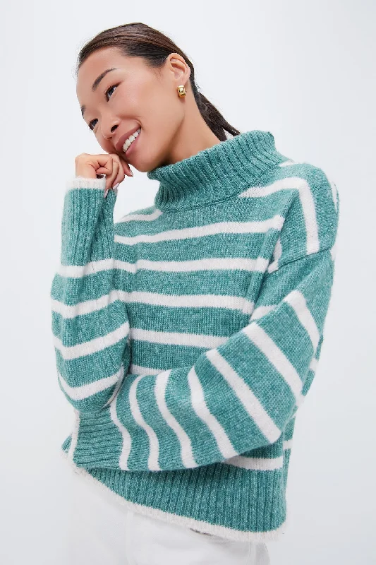 Leather-Paneled Knit TopsPalm Green Josephine Stripe Sweater