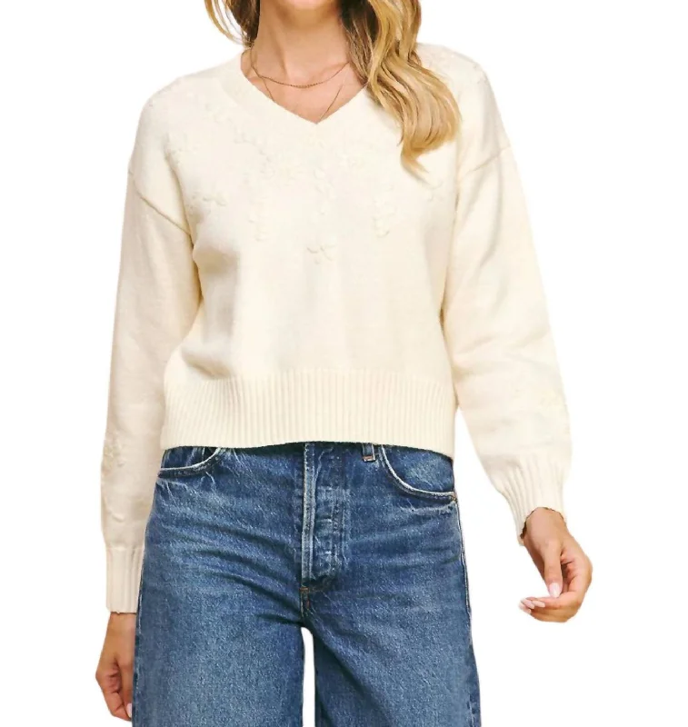 Fitted Knit TopsPearl Embellished Sweater In Ivory