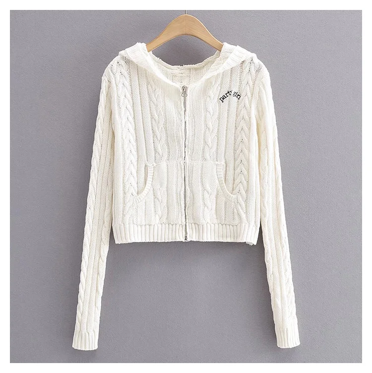 Boat Neck Knit TopsSlim letter embroidery zipper knit coat autumn  7447