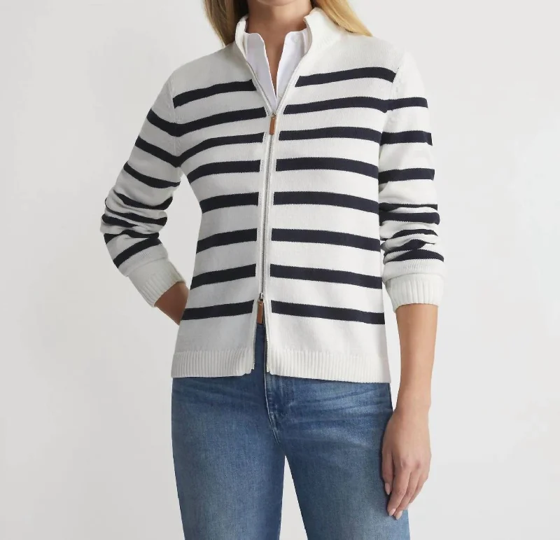 Silk Knit TopsStripe Zip Up Cardigan In Cloud Multi