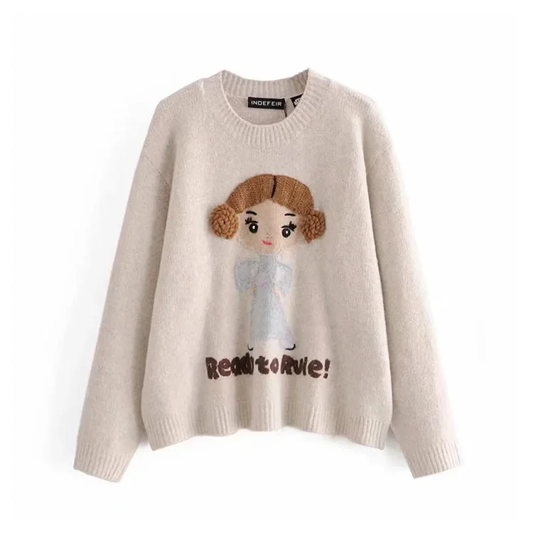 Thermal Knit TopsSweet little girl jacquard cute wind loose knit sweater  7410