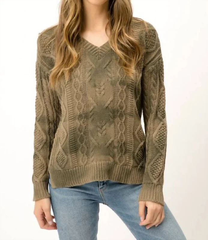 Cycling Knit TopsTie Dye Cable Knit Sweater In Olive Green