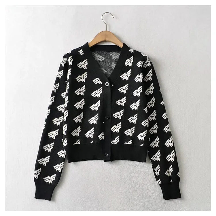 Branded Knit TopsV-neck jacquard breasted knitted cardigan coat  7404