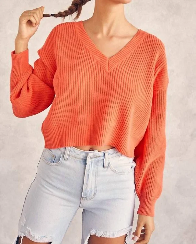 Outdoor Knit TopsV-Neck Reversible Sweater In Orange