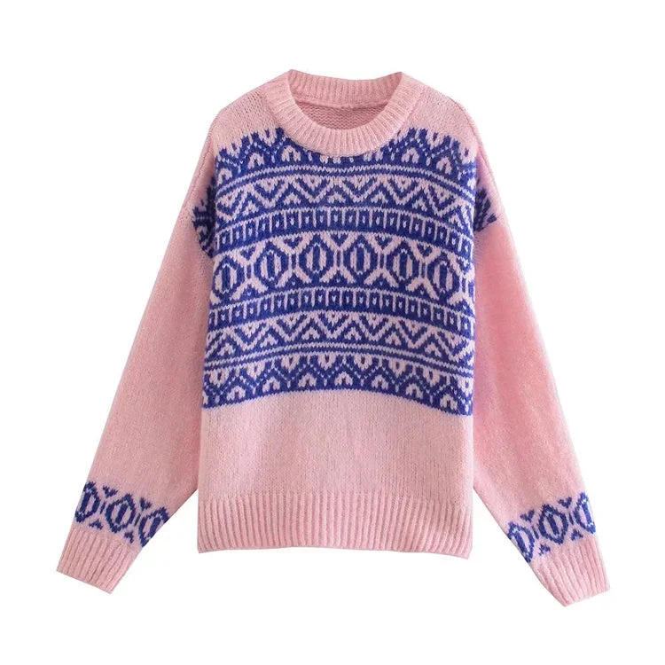 Polyester Knit TopsVersatile Korean jacquard loose knit sweater  7411