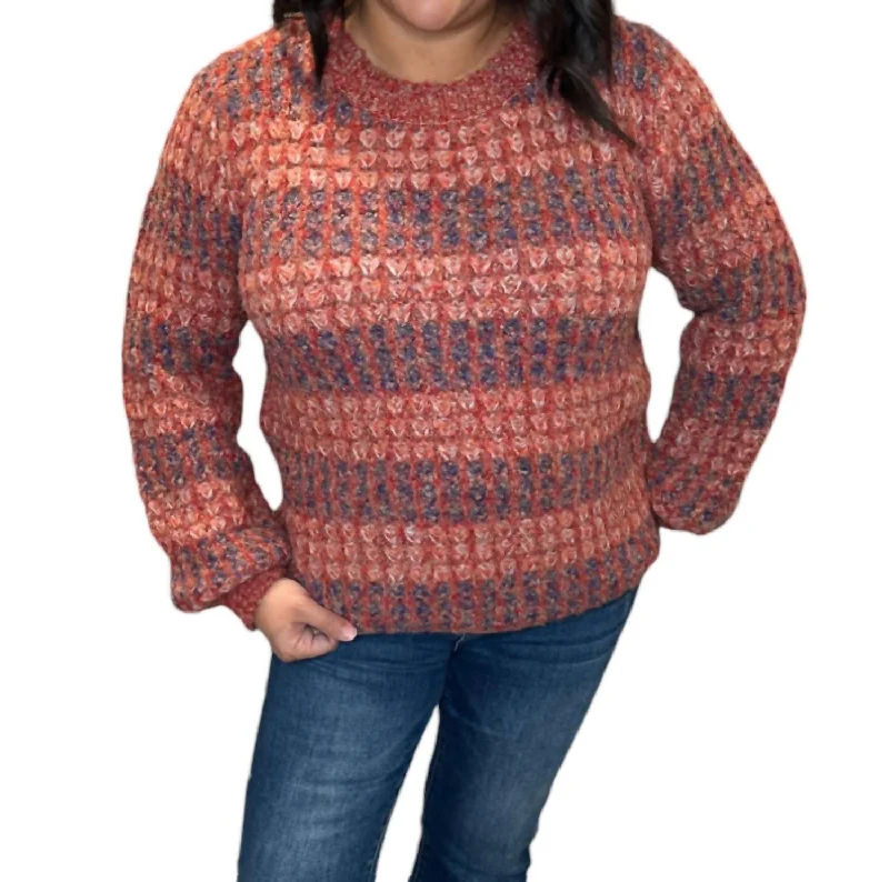 Layered Knit TopsWinter Cozy Stripe Sweater In Orange/purple