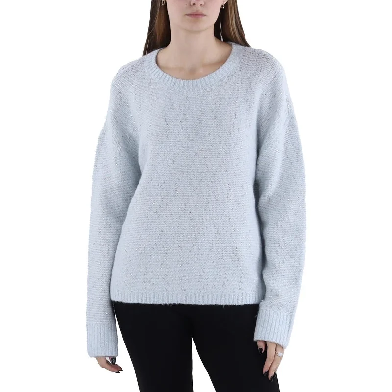 Lace-Up Knit TopsWomens Metallic Crewneck Pullover Sweater