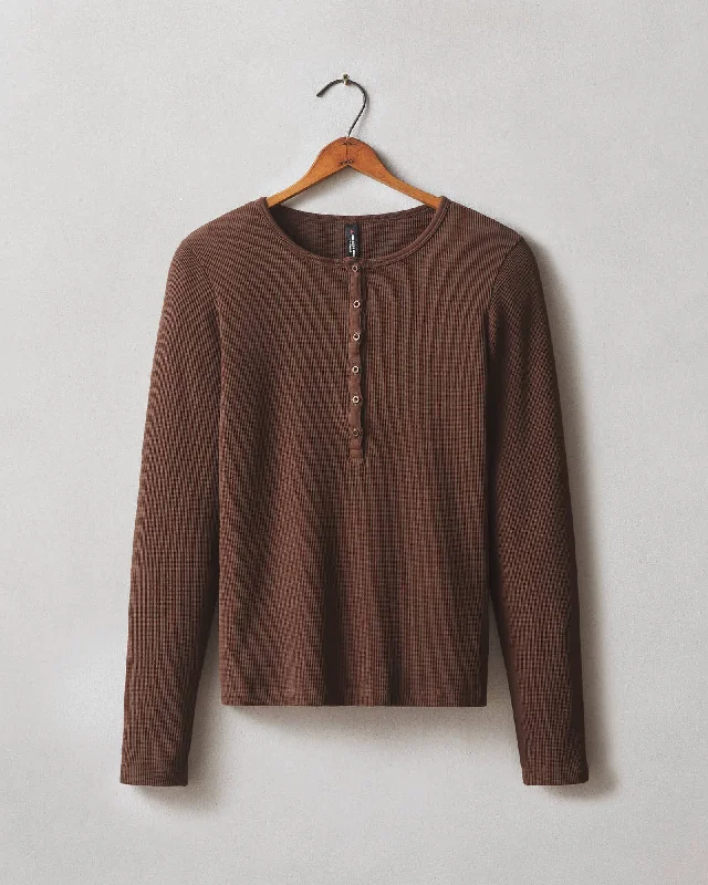 Sequined Knit TopsThermal Henley - Chicory Coffee