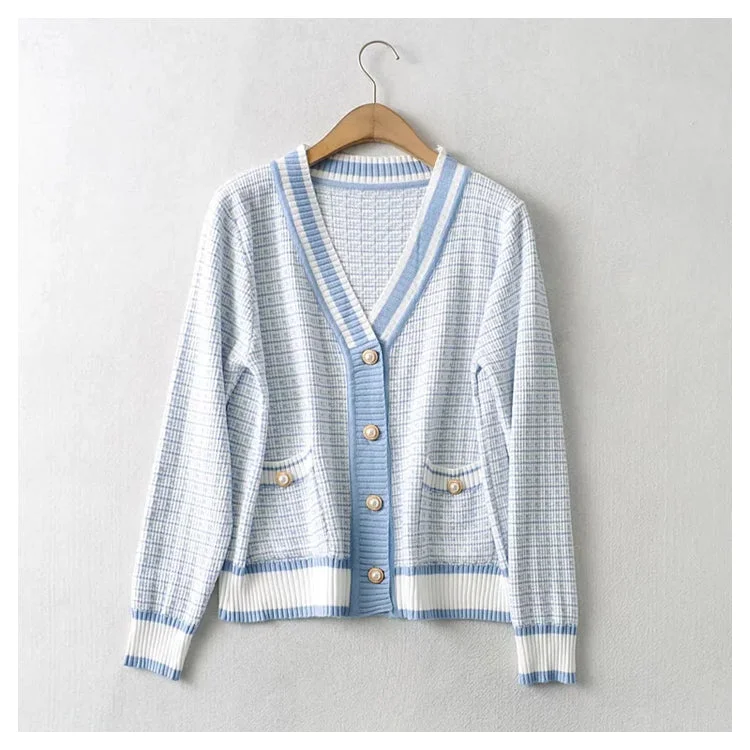 Sheer Knit TopsXiaoxiangfeng V-neck pearl button loose knit cardigan coat  7460