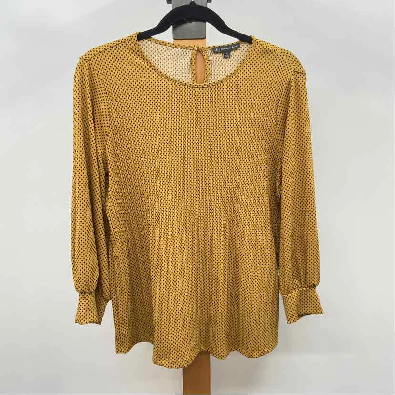 Fishing ShirtsAdrianna Papell Women's Size S Mustard Yellow Polka Dot Long Sleeve Shirt