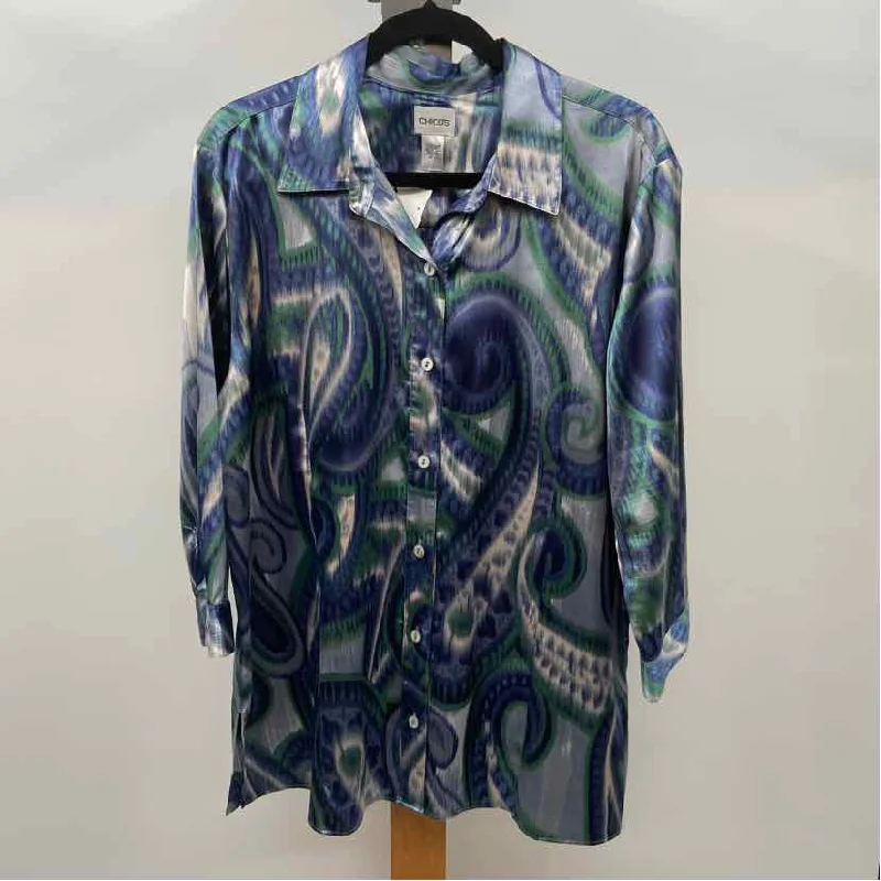 Lace-Up ShirtsChico's Women's Size XL Navy Paisley Long Sleeve Shirt