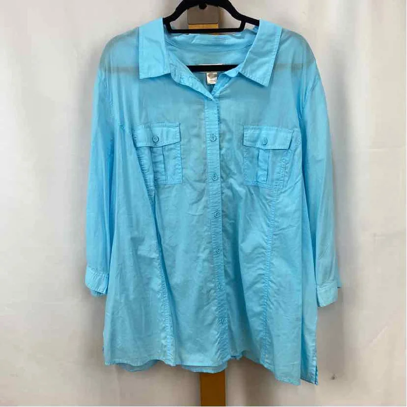 Striped ShirtsCJ Banks Women's Size 3X Blue Solid Long Sleeve Shirt