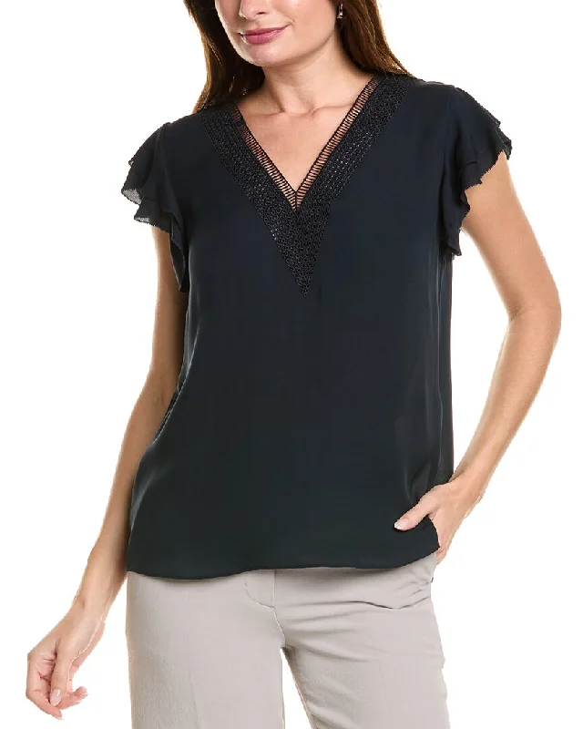 Athletic ShirtsElie Tahari Embroidered Silk-Blend Shirt