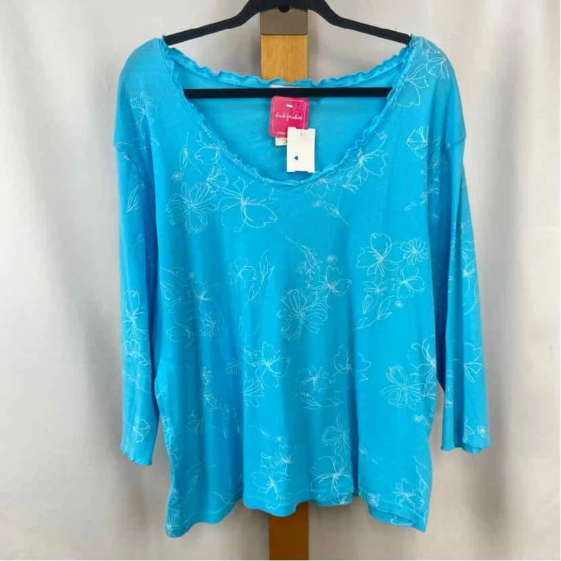 Satin ShirtsFresh Produce Women's Size 2X Blue Floral Long Sleeve Shirt