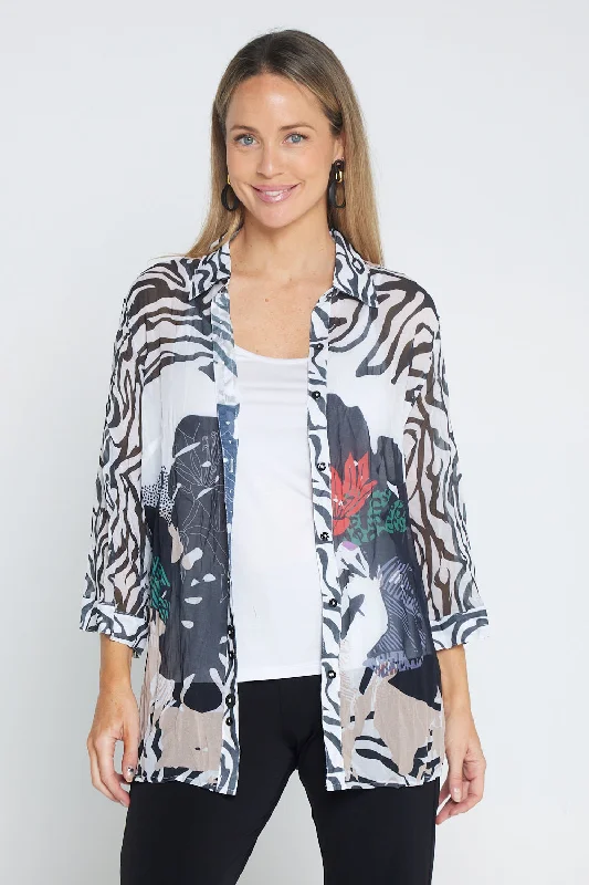 Button-Down ShirtsGeorgette Digital Print Shirt - Zebra Abstract