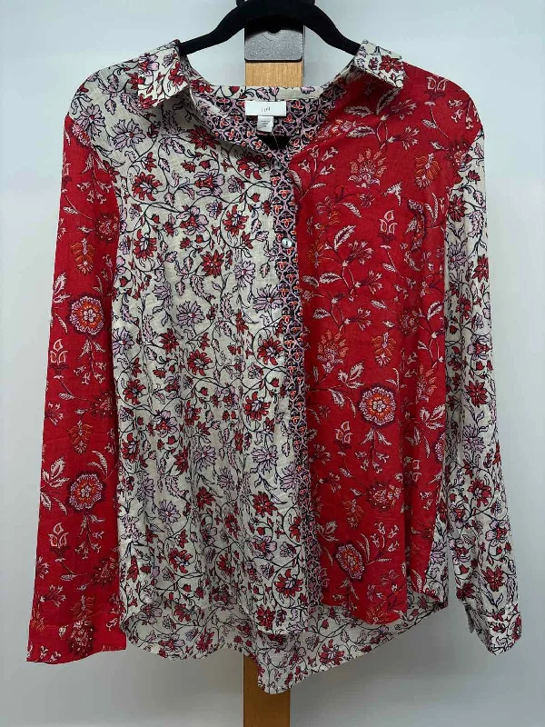 Skateboard ShirtsJJill Women's Size M Red Floral Long Sleeve Shirt