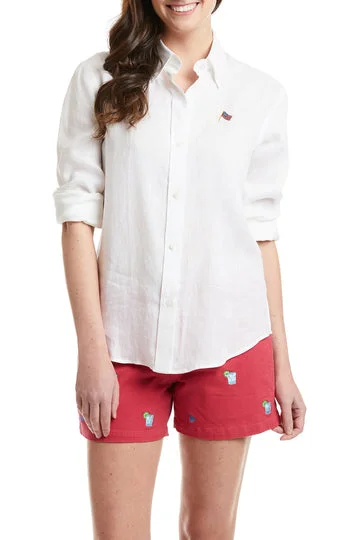 Button-Down ShirtsCastaway Ladies Shirt White Linen w/ Single USA Flag