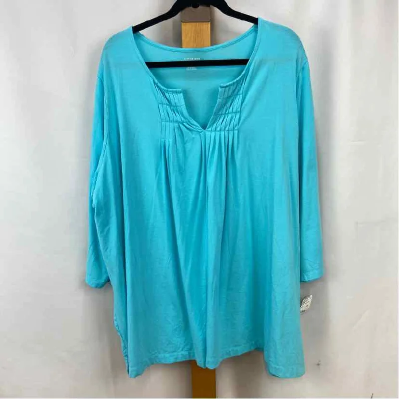 Metallic ShirtsLands End Women's Size 3X Aqua Solid Long Sleeve Shirt