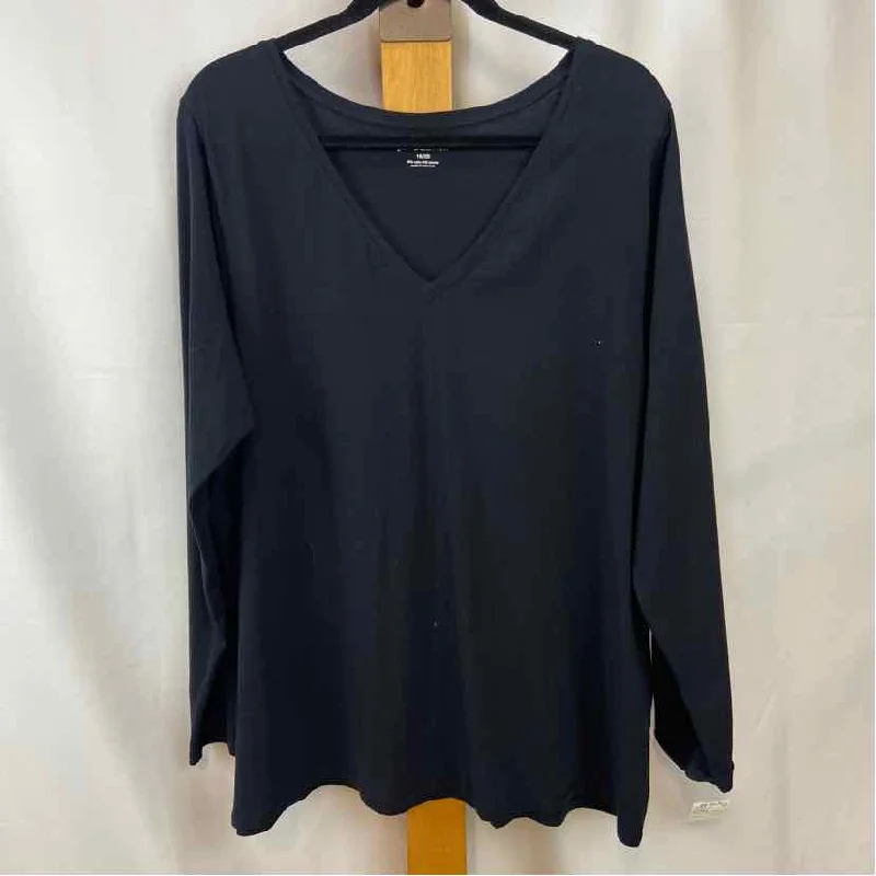 Polyester ShirtsLane Bryant Women's Size 2X Black Solid Long Sleeve Shirt