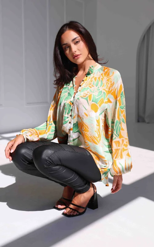 Branded ShirtsLindal Shirt Blouse - Green Orange Leaf Print