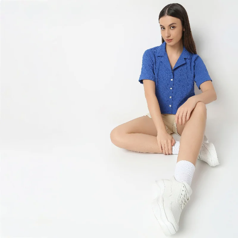 Lace-Up ShirtsRegular Fit Solid Shirt