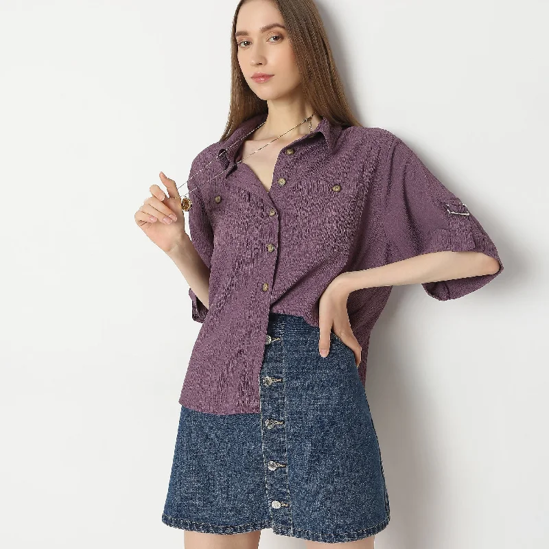 Cropped ShirtsRegular Fit Solid Shirt