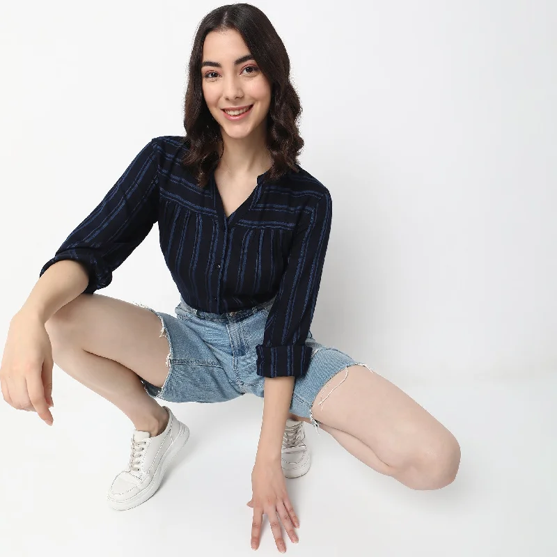 Velvet ShirtsRegular Fit Striped Shirt