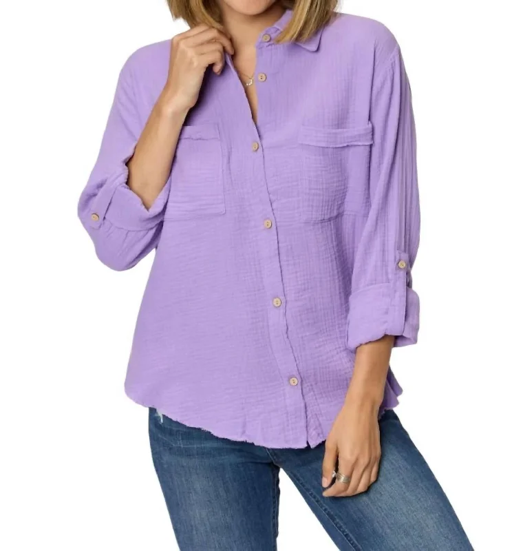 Floral ShirtsTexture Button Up Raw Hem Long Sleeve Shirt In Lavender