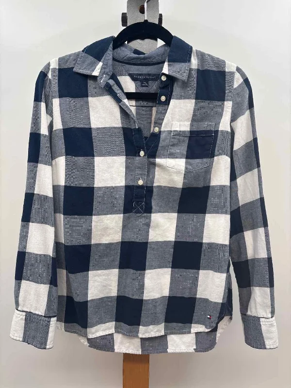 Peplum ShirtsTommy Hilfiger Women's Size S Blue Checkered Long Sleeve Shirt