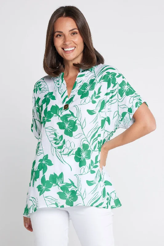 Satin ShirtsWhitsundays Shirt - Green/White Floral Top