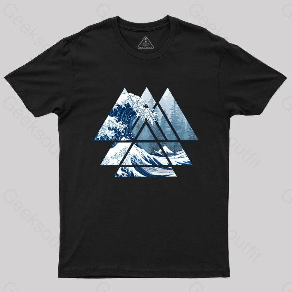 The Great Sacred Geometry Triangles - Misty Forest Wave T-ShirtPolyester T-Shirts