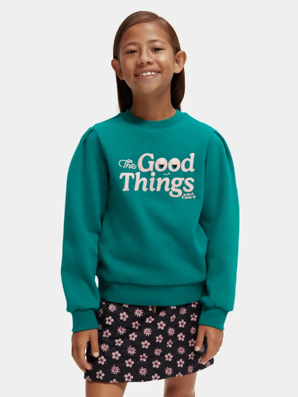 Ribbed Cuff HoodiesKids - Artwork sweatshirt with pleated sleeves