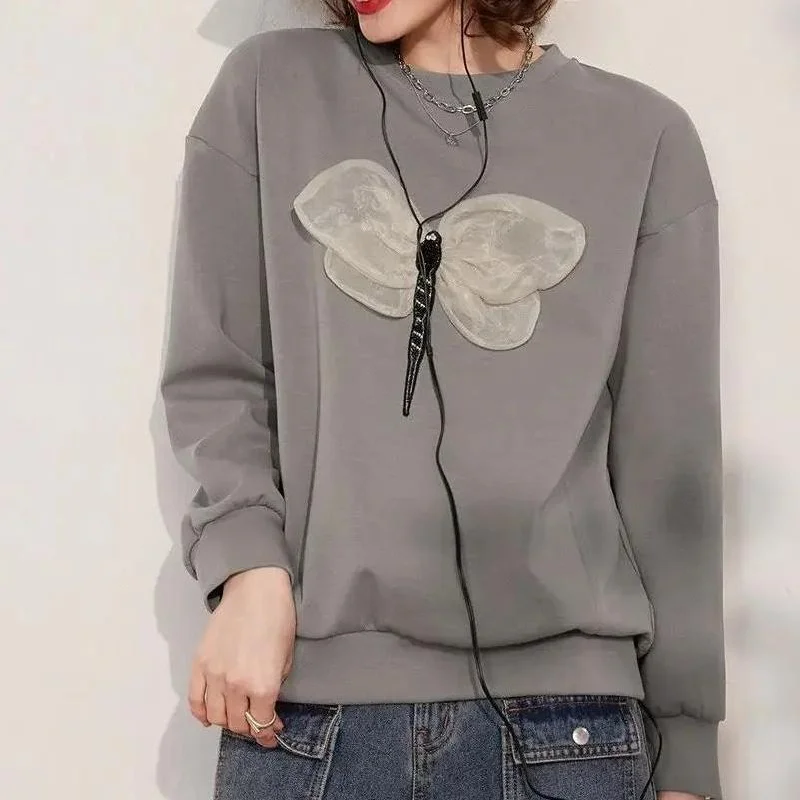 Zip-Up HoodiesSpring Long Sleeve Sweatshirt with 3D Dragonfly Decoration