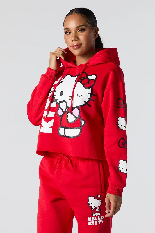 Oversized HoodiesHello Kitty Graphic Fleece Cropped Hoodie