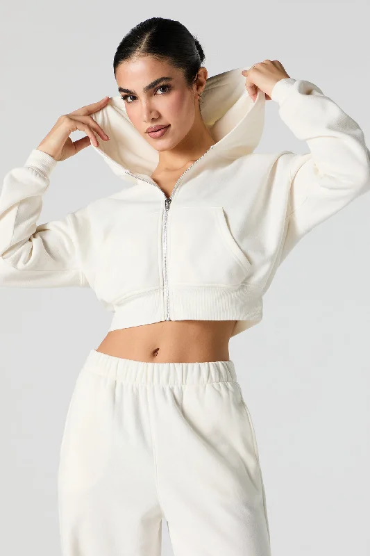 Vintage HoodiesSolid Fleece Cropped Zip-Up Hoodie