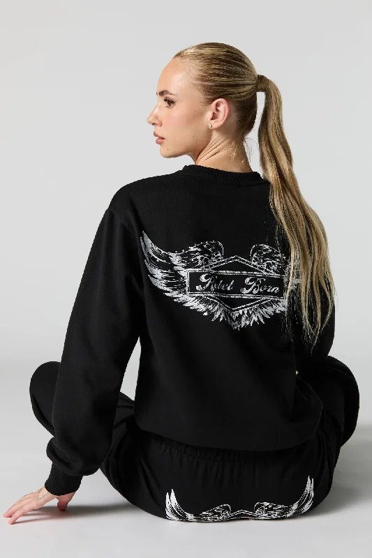 Distressed HoodiesRebel Born Rhinestone Graphic Fleece Sweatshirt